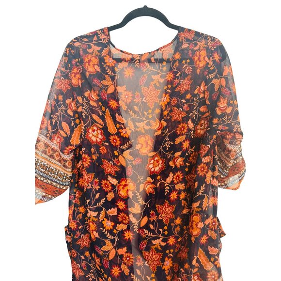 Band Of Gypsies Small Floral Kimono Oversized Flowing Sheer Fabric Fall Colors - Picture 7 of 7